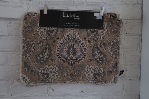 Nicole Miller Home Tischset Ikat Bauernhaus traditionell Boho neutral blau 13X19 - Bild 7 von 8