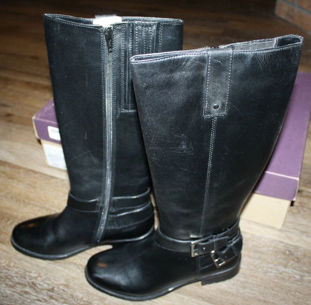 Clark Plaza Steer Buckle Black Leather Women s Boots 6M