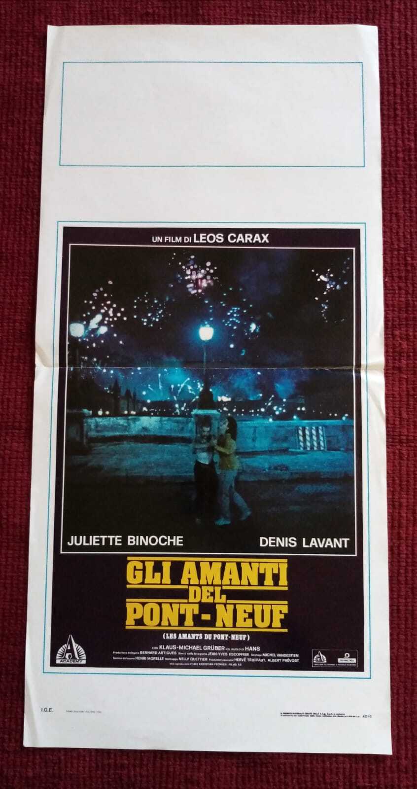 Locandina originale film Pont Neuf (1997) - Regia di Željko Senečić