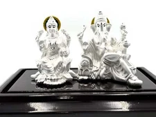 999 Pure Silver Ganesh & Lakshmi / Laxmi Idol / Statue / Murti (Figurine #01)