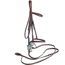 English Havana Brown Complete Bridle with Kimberwick Snaffle Bit Full Horse Size