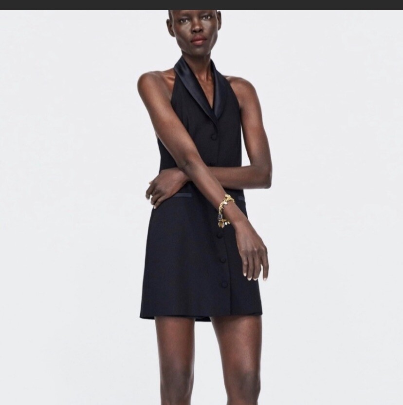 Zara Black Backless Tuxedo Dress Size MEDIUM SHORT BU… Gem