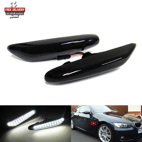 2x Black Side Indicator LED Repeater Light White For E81 E87 E46 E90 E92 E60 E83