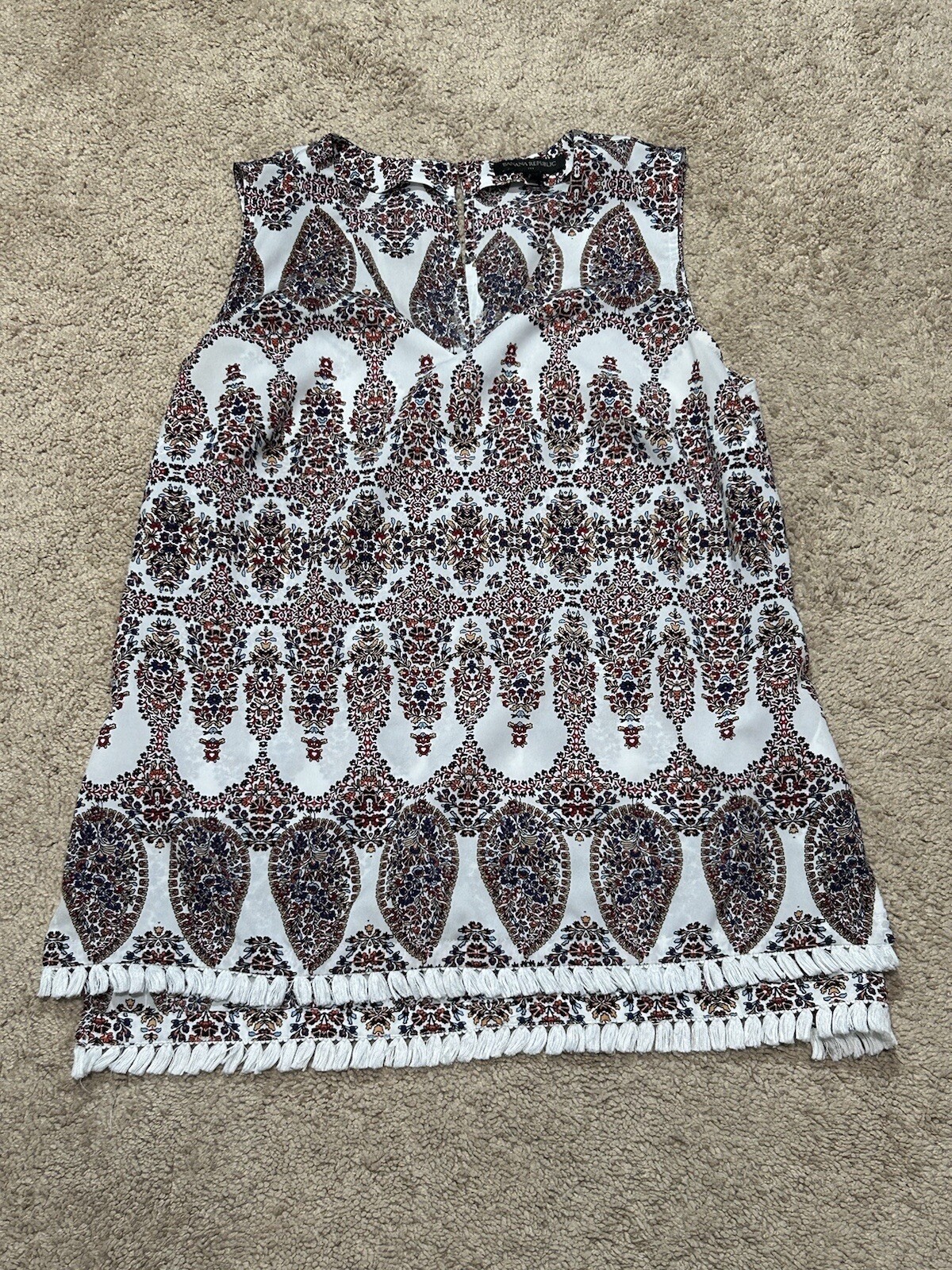Banana Republic Womens Shirt Size Medium Multicolor Print Fringe Flowy Classic