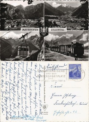 Mayrhofen Mehrbild-AK mit Penker-Bahn, Zillertal-Bahn, Umland 1960