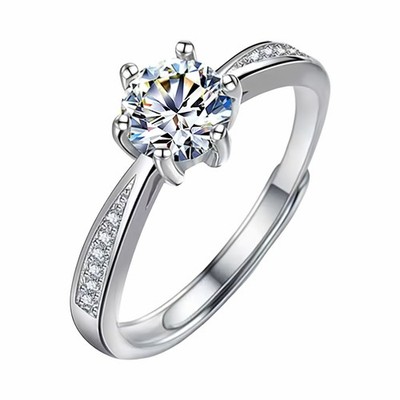 Damen Verstellbarer Rund Brillant Zirkon Verlobungsring Elegant Solitär 1614