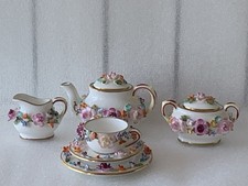 8pcs Vintage Coalport Colbrookdale Flower Encrusted Miniature Collectors Tea Set