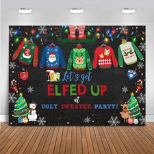8x6ft Lets Get Elfed Up Backdrop, Christmas Ugly Sweater Party, New Year Prop