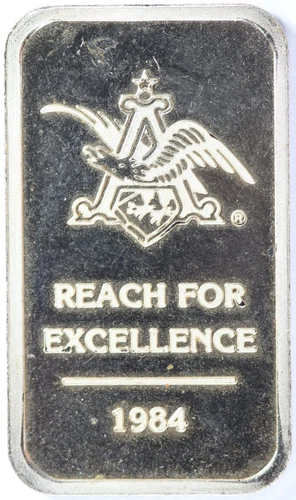1984 Anheuser Busch Silver Award Winner  1 oz Bar .999 AG