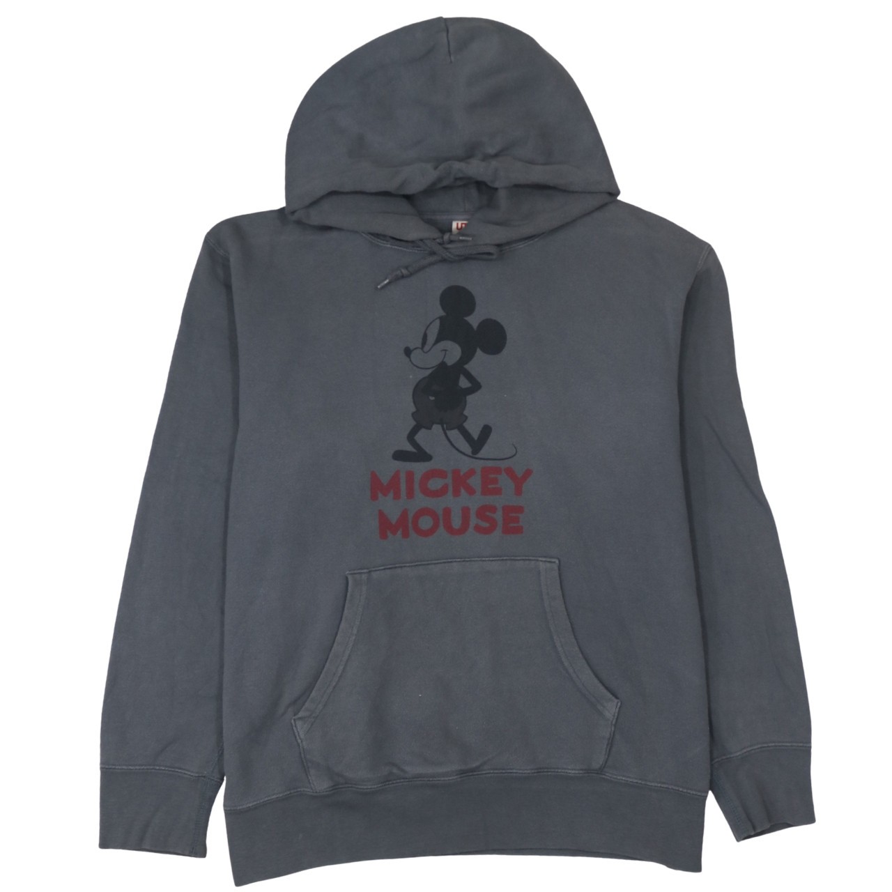 Disney Mens Hoodie Grey Mickey Mouse Graphic Fleece Pullover Kangaroo Pocket XL