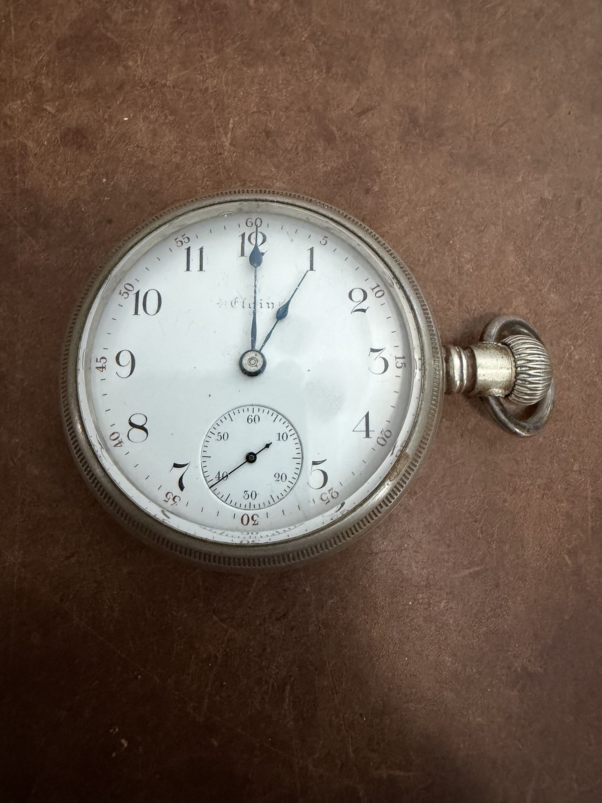 Elgin Grade 207 Open Face Sidewinder 7 Jewel Size 18 Silveroid Pocket Watch