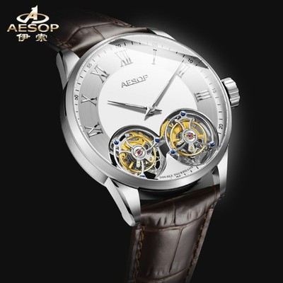 Aesop Tourbillon uhr Luxury Double Tourbilllon Mechanical Business Man Watch7026