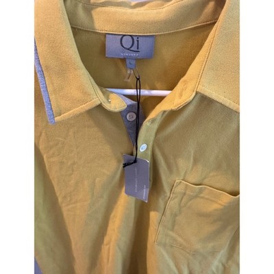 Qi New York Mens Yellow Pique Polo Shirt Grey Trim Chest Pocket Large NWT