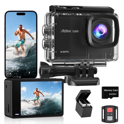 4K60FPS Waterproof Action Camera, 131ft Waterproof Camera Underwater with 64G...