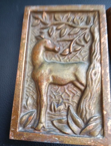 Lot 2 Bas-relief Art déco 14 cmx9cm style G. Gardet biche et faons métal cuivré - Picture 6 of 17