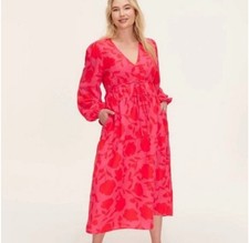 Kate Spade X Target Nwt Classic Rose Linen Long Sleeve Maxi Dress, Pink/Red XL
