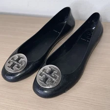 Tory Burch Womens Reva Black Jelly Ballet Flat Designer Classic Preppy Beach