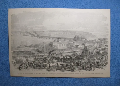 1885 Civil War Print - Occupation of Wrightsville & Covered Columbia RR Bridge