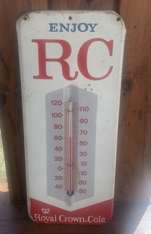 Royal Crown Cola 6"X13"Enjoy RC vintage metal thermometer sign working 