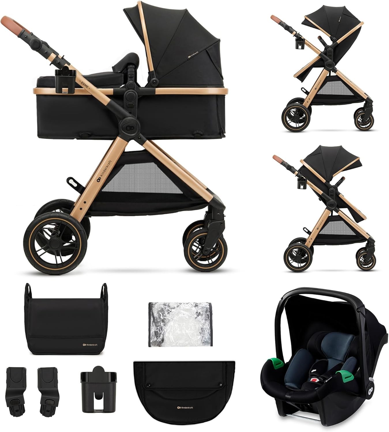 Poussette Kinderkraft ESME combiné haut de gamme en finitions soignées avec accessoires