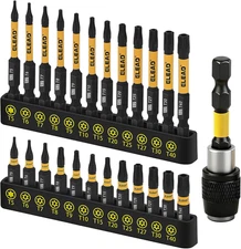 25pc Tamper Proof Torx Bit Set T5-T40 Security Star Bits S2 Steel with 2.5" Magn