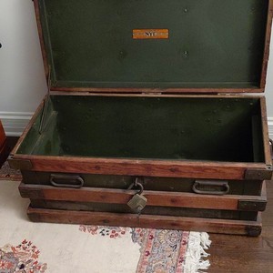 Nye Tool Company Large, Antique Wood & Black Metal Tool Box w/ Handles.