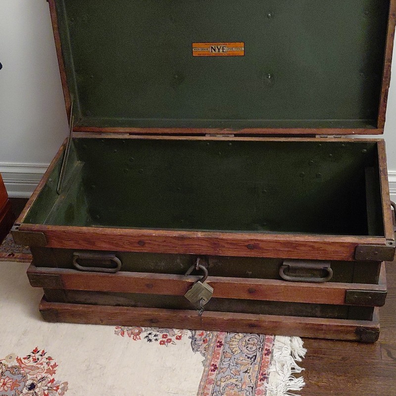 Nye Tool Company Large, Antique Wood & Black Metal Tool Box w/ Handles.