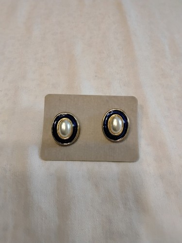 Cabochon Vintage Ohrstecker 80er Emaille Blau - Bild 3 von 4