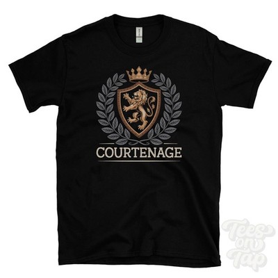 COURTENAGE FANTASY COAT OF ARMS T-SHIRT novelty parody family name crest
