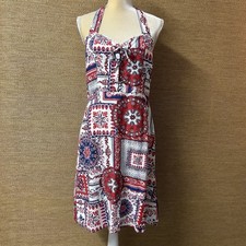 Venus Linen Halter Dress Women’s Medium Red White Blue Heritage Bandana Medley