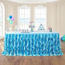 108in Tulle Ruffle Curly Willow Table Skirt for 4/6/8FT Tables, Under The Sea