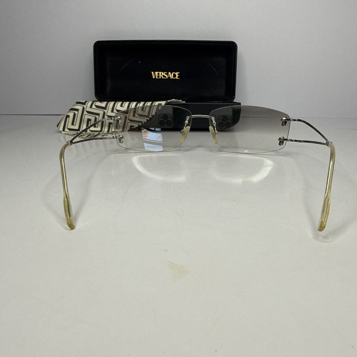 Authentic Versace MOD 2017-B 1000/8Z Rimless Sunglasses Tortoise Silver Y2K 64-1 Versace Silver Sunglasses for Women | eBay main image 3