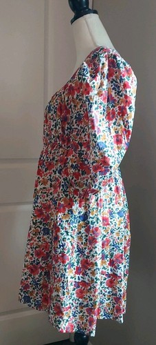 Vestido PINCH Azul Floral Algodón Solero Mangas Abullonadas Algodón Talla Grande - Imagen 4 de 14
