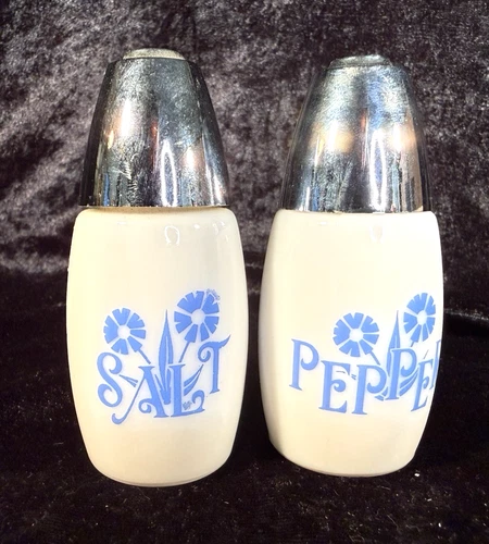Retro Westinghouse Milk Glass Salt & Pepper Shakers - Blue Cornflower Vintage