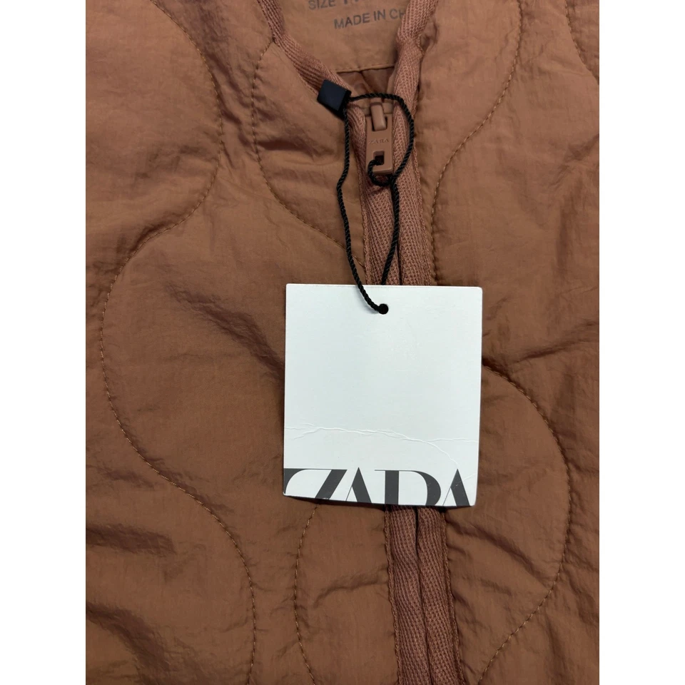 Chaqueta Acolchada Zara Marrón Sin Cuello Botón Bolsillo Niñas Talla 11 12 152 CM NUEVA CON ETIQUETAS Foto 3 de 4
