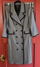Tahari ASL Women's Gray Black Long Sleeve Double Breasted Coat Dress Size 8