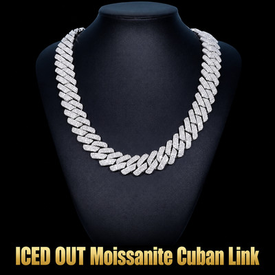 ICED OUT 20mm VVS1 D Farbe Moissanit 22'' Kubanische Gliederkette 18K Weißgold vergoldet
