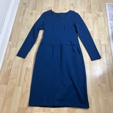 TALBOTS Blue Vneck Ponte Knit Sheath Dress Long Sleeves 4