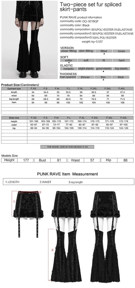 Punk Rave Mujeres Negro Gótico Conjunto de Dos Piezas Falda Empalmada de Piel con Calentadores de Piernas Foto 4 de 4