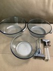 RARE VINTAGE PYREX FLAMEWARE 3‑POT SET WITH CLEAR ACRYLIC DETACHABLE HANDLES_USA — photo 9