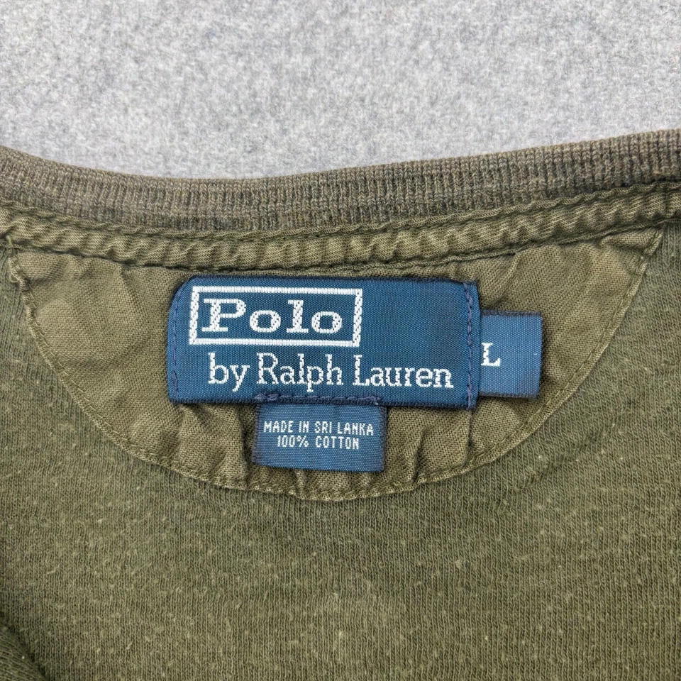Camisa Polo Ralph Lauren Henley Vintage Años 90 Para Hombre Grande Verde Oliva Preppy *DEFECTUOSA Foto 3 de 4