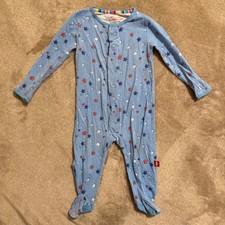 Magnetic Me Blue Star Print Magnetic Closure Footie Pajama 3-6 Months Modal