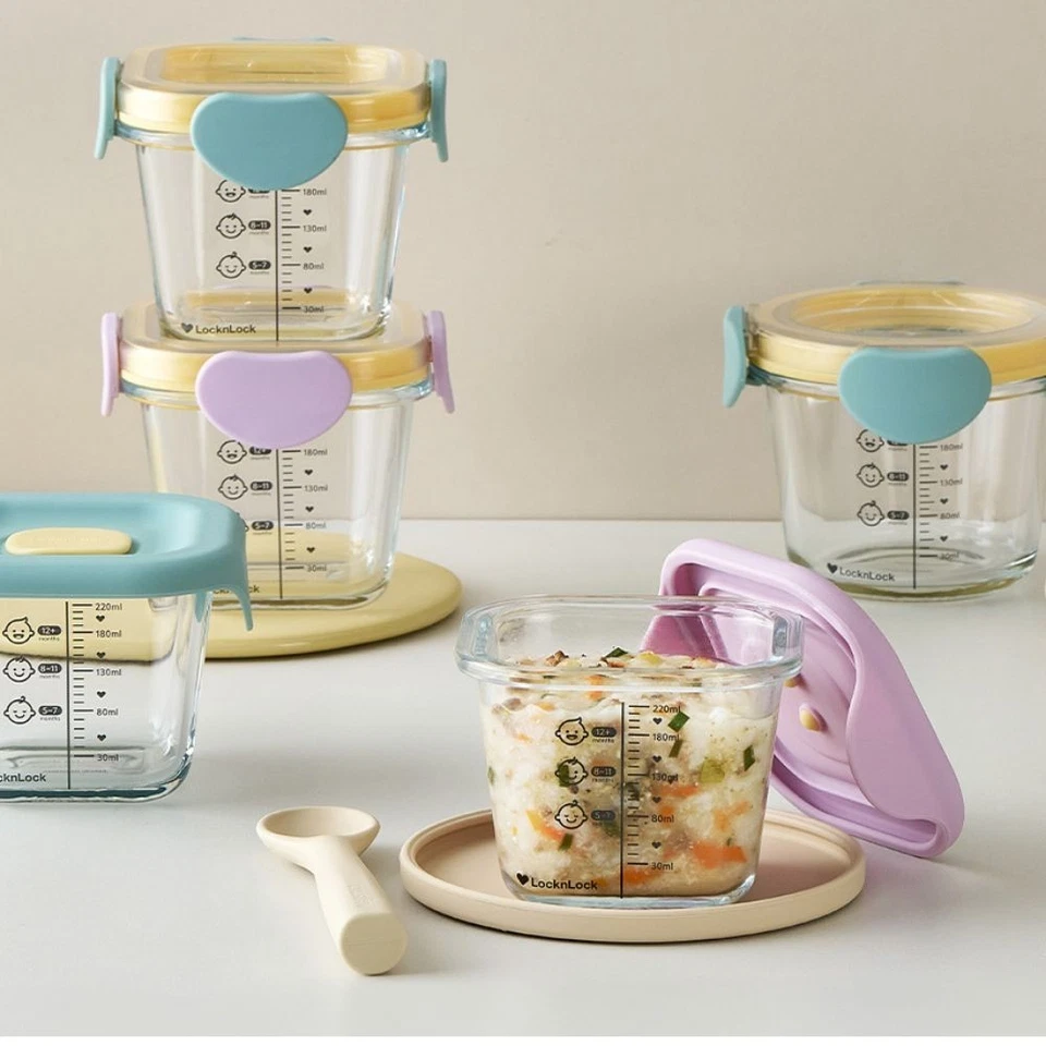 Lock&Lock Little Love Dear Baby Food Container Round 260 ml 4-Pack Lavender - Image 2 of 4