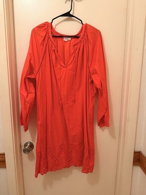 GAP Orange Eyelet Tunic Dress XXL Long Sleeve Cotton Scoop Neck Knee Length