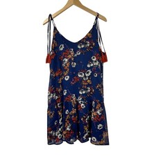 Womens Mossimo XXL Navy Blue Floral Sleeveless Dress Tassle TIe Shoulders Boho