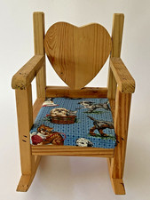 Wooden Doll Rocking Chair with Cushion Heart Shaped Back Handmade 10.5" Tall