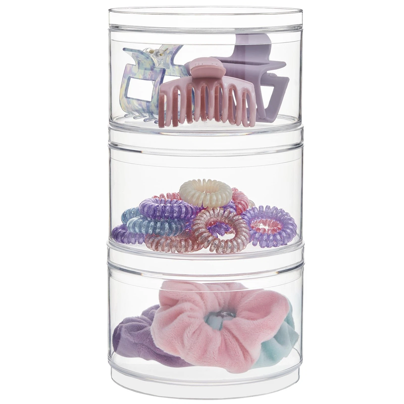 Bella Stackable Clear Plastic Container (Set of 3) Round Vanity Storage Organ...