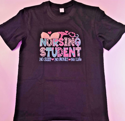 Nursing Student  Nurse T Shirt- Black base- very Colorful! Brand New Great Gift!