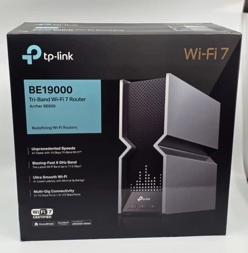 OPEN BOX TP-LINK Archer BE800 BE19000 Tri-Band 4-Port Wireless Router - Black