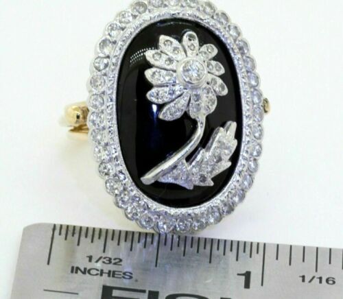 Moissanite 2Ct VVS1 Lab Created Flower Black Enamel Ring 14K Yellow Gold Plated - Picture 7 of 10